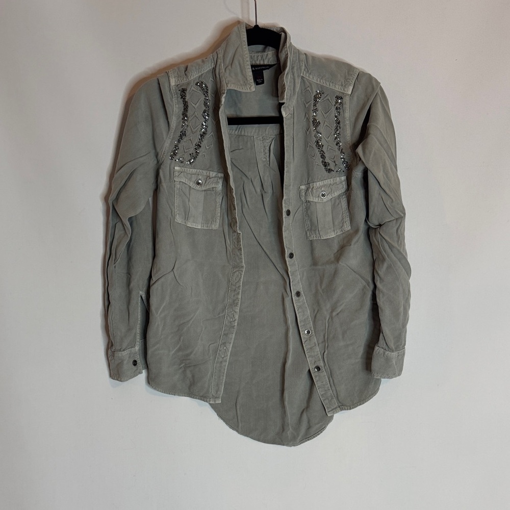 Rock & Republic Gray Utility Jacket With Rhinestones